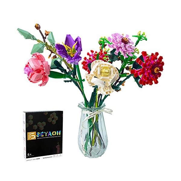 Briques de construction 2021 - Bouquet de fleurs artificielles - Kit de construction pour cadeaux - Briques de bricolage - Jo