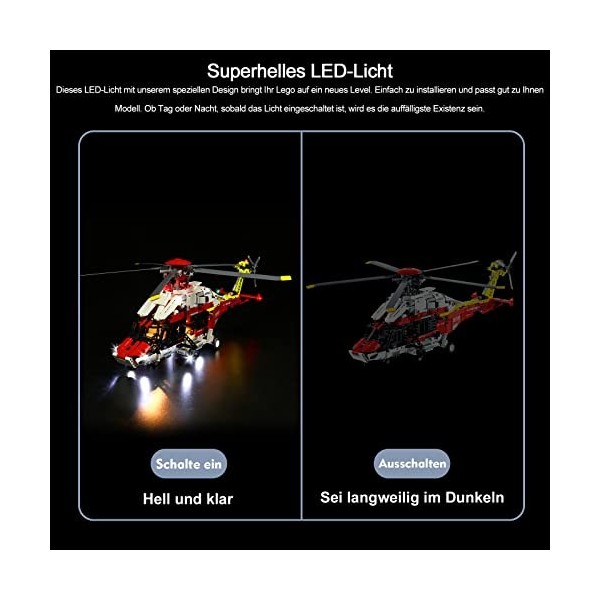 BrickBling Kit déclairage LED pour Lego 42145 Technic Airbus H175 Rescue Helicopter, Kit déclairage LED pour Lego Airbus H1