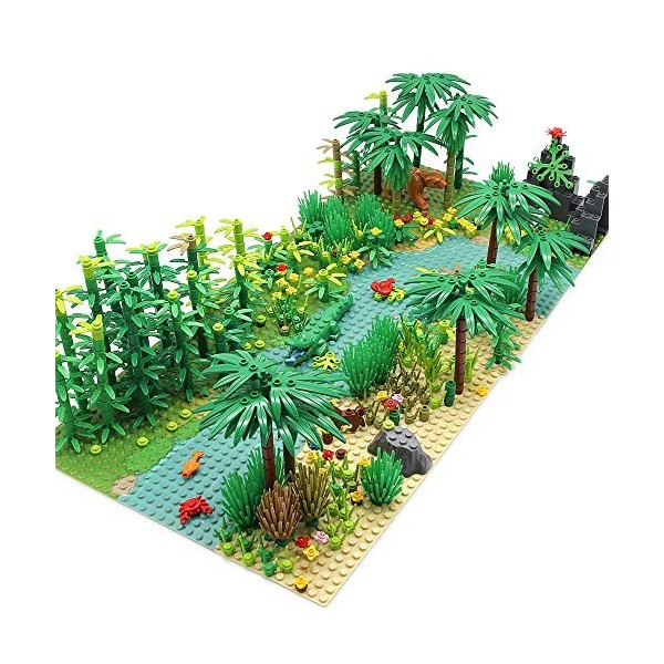 Feleph Jungle Blocs de Construction avec 2 Plaques de Base, Forêt Tropicale Daventures Briques Créatives avec Animaux, Plant