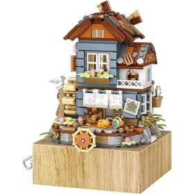 Lot de 799 pièces Street View Moulin à vent en briques - Kit de construction modulaire - Jouet de construction architecture à