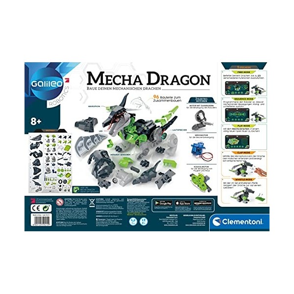 Clementoni- Galileo Mecha Dragon-Robot programmable pour Enfants à partir de 8 Ans, 59215, coloré