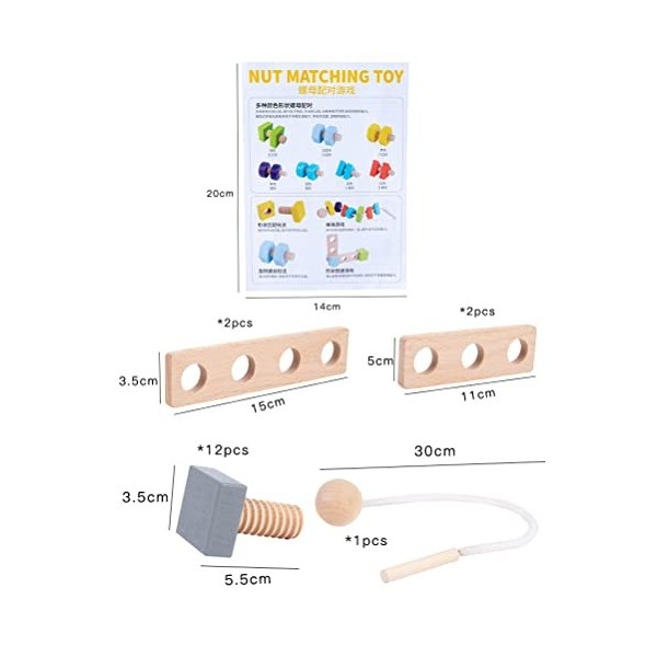 Jeu décrous et de boulons Montessori, écrou à vis en bois, jouet à assembler, motricité fine, apprentissage éducatif, planch