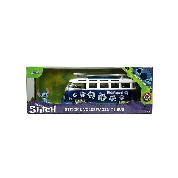 Jada Toys Stitch Van with Figurine, 1:24, La Cast Auto, connue du Film et de la télévision, Volkswagen T1 Bus Die Cast, Multi