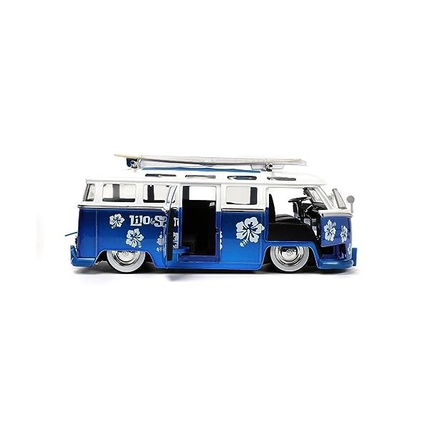 Jada Toys Stitch Van with Figurine, 1:24, La Cast Auto, connue du Film et de la télévision, Volkswagen T1 Bus Die Cast, Multi