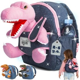 Naturally KIDS Petit Sac à Dos Avec Dinosaure Rose Peluche pour Enfants 3 4 5 Ans - Cadeau Anniversaire Fille Garcon 2 3 4 5 