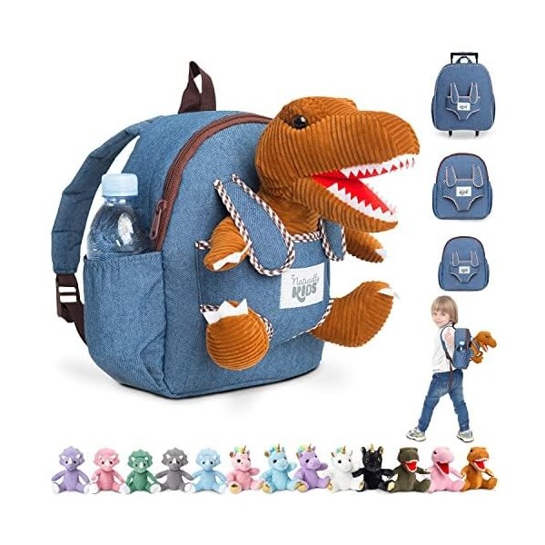 Naturally KIDS Petit Sac à Dos Avec Dinosaure Rose Peluche pour Enfants 3 4 5 Ans - Cadeau Anniversaire Fille Garcon 2 3 4 5 