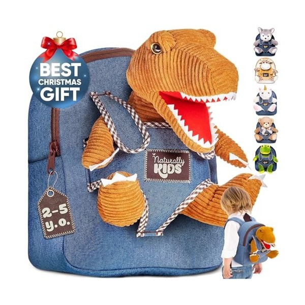 Naturally KIDS Petit Sac à Dos Avec Dinosaure Rose Peluche pour Enfants 3 4 5 Ans - Cadeau Anniversaire Fille Garcon 2 3 4 5 