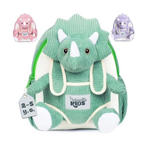 Naturally KIDS Petit Sac à Dos Avec Dinosaure Rose Peluche pour Enfants 3 4 5 Ans - Cadeau Anniversaire Fille Garcon 2 3 4 5 