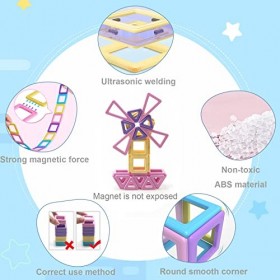 AOMIKS 154 Pcs Blocs de Construction Magnétiques Blocs Empilables Éducatifs Mini Tuiles Magnétiques Construction Jouets de Co