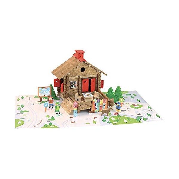 Jeujura-8077-RELAIS des PISTES-120 Pieces Jeu de Construction en Bois, 8077