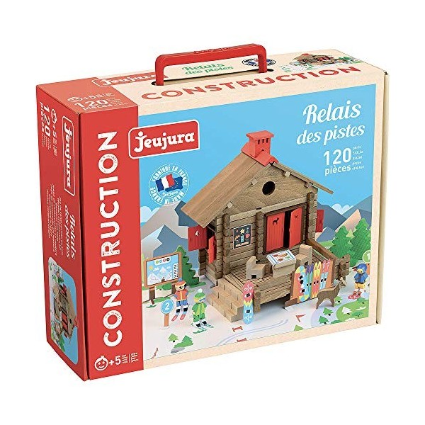 Jeujura-8077-RELAIS des PISTES-120 Pieces Jeu de Construction en Bois, 8077