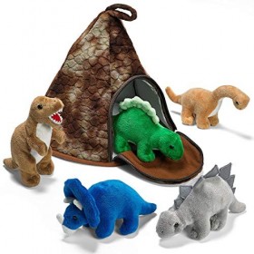 PREXTEX Maison Volcan Dinosaure avec 5 Peluches Dinosaures Cadeau de Noël génial pour Les Enfants