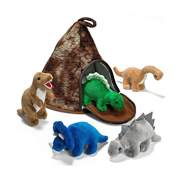 PREXTEX Maison Volcan Dinosaure avec 5 Peluches Dinosaures Cadeau de Noël génial pour Les Enfants