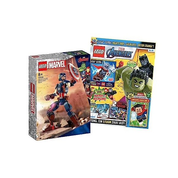 Lego Marvel Set : Lego 76258 Marvel Captain America Figurine de construction, super-héros + magazine Lego Marvel Avengers ave