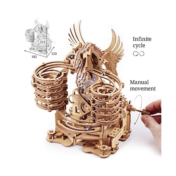 iDventure DIY Course de Billes Dragon en Bois - Сasse-tête mécanique 3D en Bois pour Adultes et Adolescents - Engrenage mécan