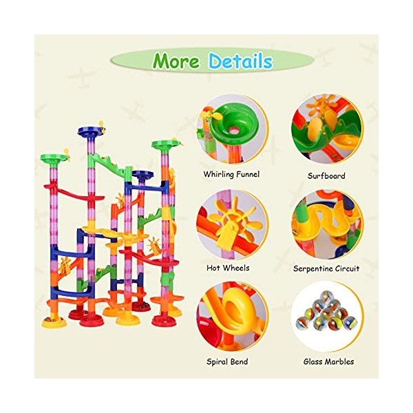 ZJchao Circuit Billes, 105pcs Toboggans à Billes Marble Run, Labyrinthe Billes Jeu de Construction Jouet dapprentissage avec