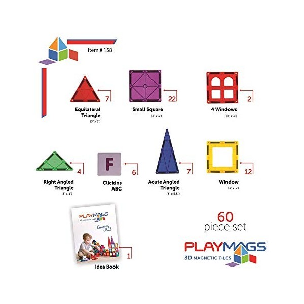 Playmags Construction Magnétiques 60 Pièces Starter Set - Aimants D