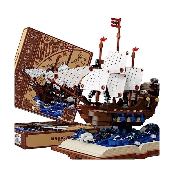 barweer Ideas Bateau de bataille - Livre magique - Bateau pirate - Briques de construction pour pirates - Cadeau pour 6 à 10 