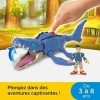 Imaginext Jurassic World Coffret figurines dinosaure Mosasaurus et Kenji inspirées de « La colo du Crétacé », jouet pour enfa