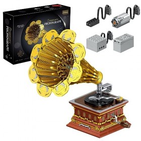 SDXFUWA Phonographe Vintage Ensemble de Construction, Ensemble de Jouets télécommandés, Cadeau STEM créatif avec lumières rot