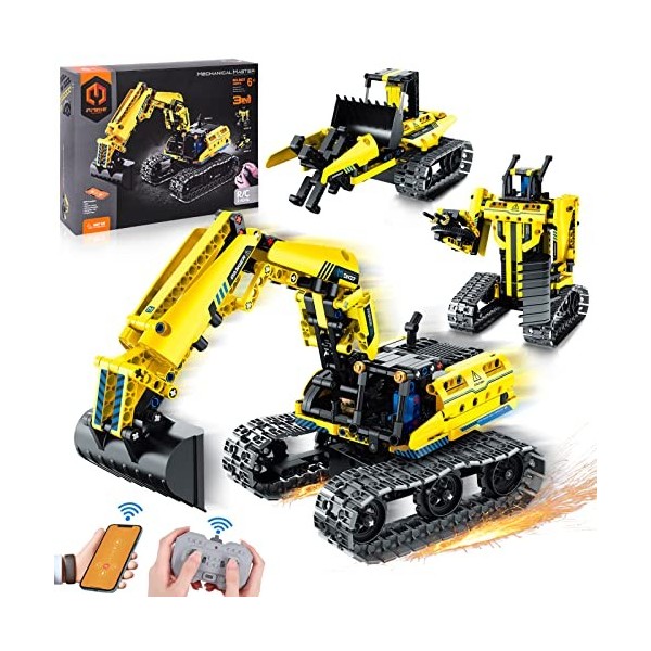 Ulikey Jouet de Construction Télécommandé, 3 en 1 Jouet de Robot Télécommandé 430 Pièces Briques de Construction Créatives Pe