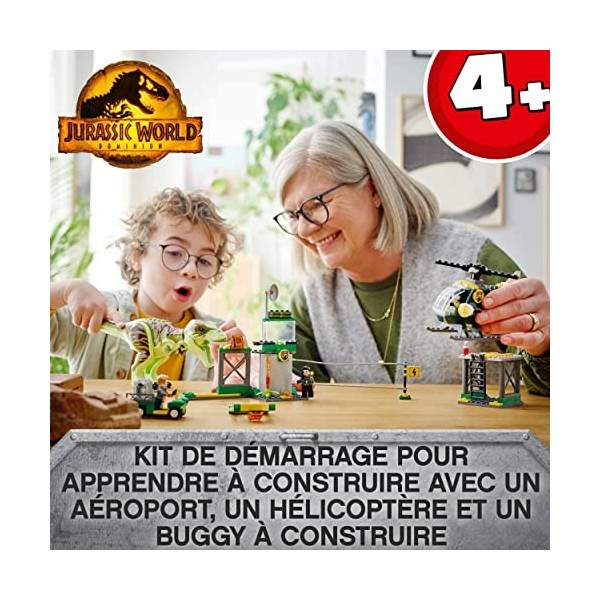 LEGO 76944 Jurassic World LÉvasion du T Rex: Jouet de Dinosaure avec Voiture, Maquette dHélicoptère et Aéroport, Cadeau pou
