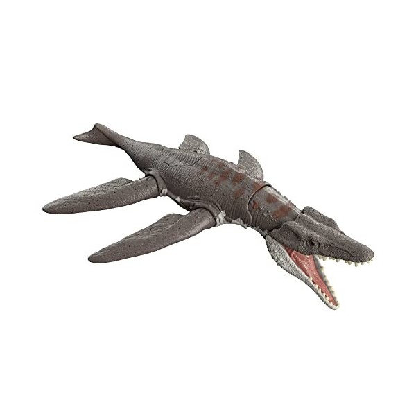 Jurassic World Figurine articulée de Liopleurodon, dinosaure marin, mâchoire qui claque et rugissement, avec code ADN scannab