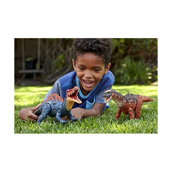 Jurassic World Figurine Dinosaure articulée Ampelosaurus, Gros Dégâts, sons et mouvements, avec code ADN scannable, Jouet Enf