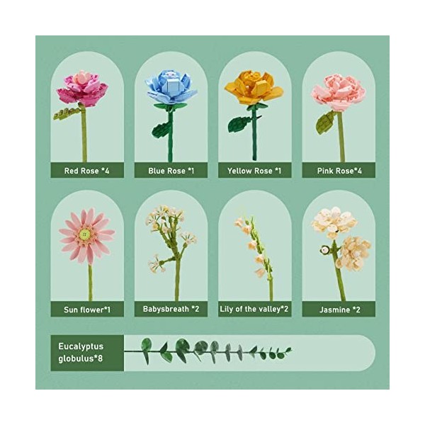 SDXFUWA 2660 Bouquet de Fleurs, Kits de Construction de Fleurs Artificielles pour Cadeaux, Jouet de Briques de Construction d