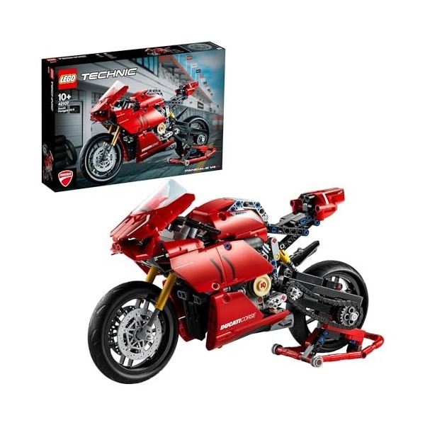 LEGO 42107 Technic Ducati Panigale V4 R: Modèle Réduit de Moto 2en1 à Construire, Kit de Construction pour Fans de Motos et d