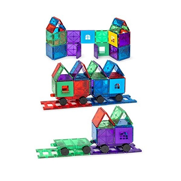 Playmags Ensemble daccessoires de 50 pièces - avec des aimants plus puissants, des jouets STEM pour les enfants, des carreau