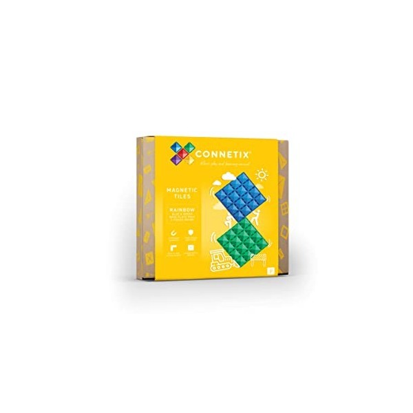 Connetix Carreaux – Plaque de base arc-en-ciel bleu et vert 2 pièces