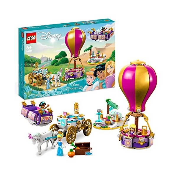 LEGO 43216 Disney Princesse Le Voyage Enchanté des Princesses, Jouet avec Mini-Poupées Cendrillon, Jasmine, Raiponce avec Che