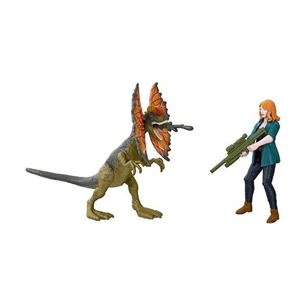 Jurassic World Toys Dominion Claire et Dilophosaure Lot humain et dinosaure avec 2 figurines et accessoires, coffret cadeau e