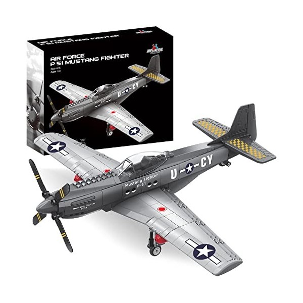 Apostrophe Games WW2 P - 51 Mustang Fighter Plane – Ensemble de Jouets de Construction de 258 Pièces - Jouet davion pour Enf