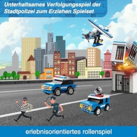 Etarnfly City - Station de police - Jouet avec hélicoptère et voiture de police - Créativité - Kit de construction STEM - Cad