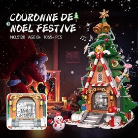 SDXFUWA 5128 Arbre de Noël Musical, Cabane dans Les Arbres – boîte à Musique à Main en Blocs de Construction – Meilleur Jouet