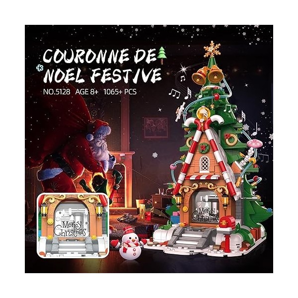 SDXFUWA 5128 Arbre de Noël Musical, Cabane dans Les Arbres – boîte à Musique à Main en Blocs de Construction – Meilleur Jouet
