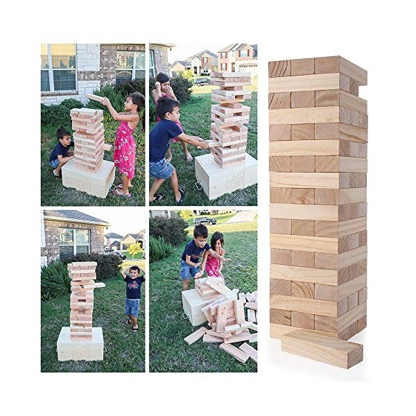 TUAHOO Jeux de plein air - Tour géante en bois - Jeu empilable pour familles et enfants - Jeu de jardin 0,6 m à 1,2 m 