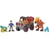 Fisher-Price Imaginext Jurassic World Camp Cretaceous Runaway Dinos, vehicle set with 3 dinosaur figures for preschool kids a