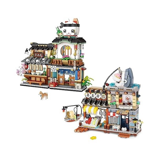 NVOSIYU Lot de 2 Pièces Jeu de Construction de Maison, Épicerie + Station de Poste Blocs de Construction, Non Compatible avec