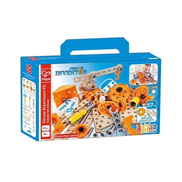 Hape - Kit Deluxe 7 Expériences et Constructions Junior Inventor, 57 pièces - Jeux pour Enfants dès 4 Ans - Jouet en Bois Fil