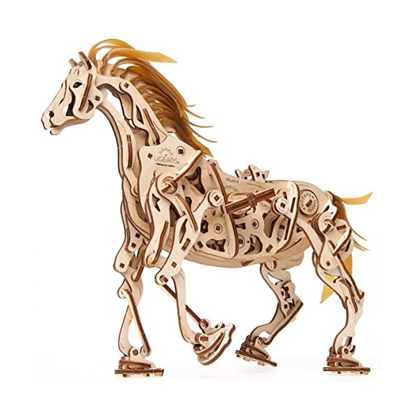 UGEARS Cheval Qui Marche Tout Seul - 3D Puzzle A Encastrement Adulte en Bois - Miniature Mécanique en Bois - Kit A Construire