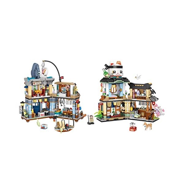 FATA 1500+ Pièces Jeu de Construction de Maison avec Minifigurine - Maison de Rue de Style Japonais - Blocs de Construction C