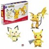 MEGA Pokémon 3 figurines évolutions de Pikachu à construire, jeu de briques de construction, 622 pièces, pour enfant dès 7 an