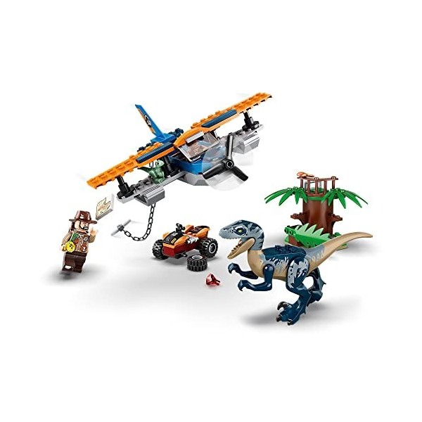 LEGO 75942 Jurassic World Vélociraptor : la Mission de Sauvetage en Avion, Jouet pour Enfants 4 Ans et + Figurine Dinosaure