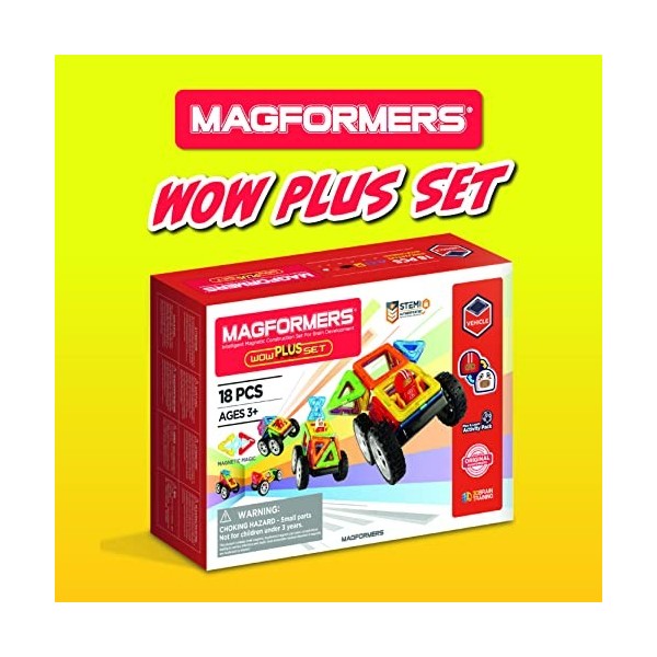 Magformers WOW Plus Magnetic Building Blocks Toy. Makes 30 Different Cars with Detachable Race Driver. STEM Toy with 18 Piece