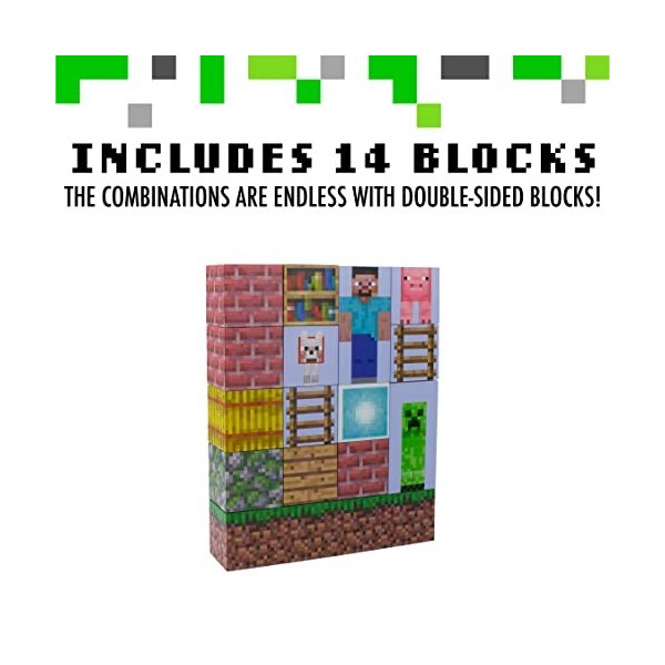 Paladone Minecraft Character Building Light - 16 Rearrangeable Light Blocks and Grass Base, Build Your Own Level