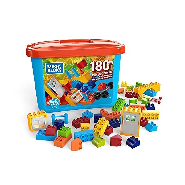 Mega Bloks boîte Junior Builders, jeu de blocs de construction, 180  briques, pour enfant et bébé dès 2 ans, GJD22