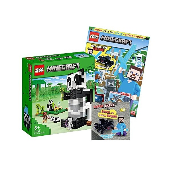 Lego Minecraft Set : le kit de maison de panda 21245 + magazine Lego Minecraft bandes dessinées, affiches avec mini figur